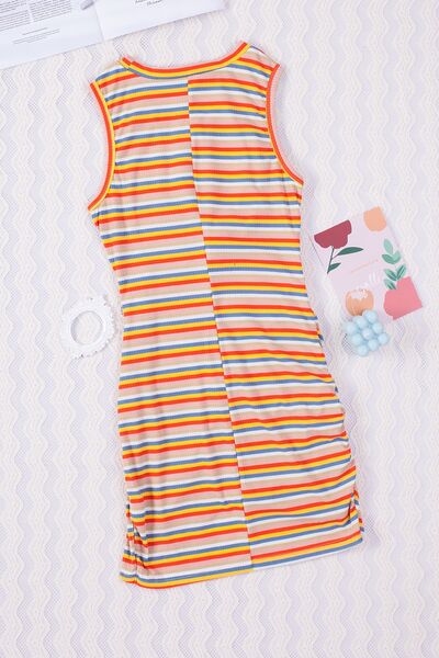 Cutout Striped Round Neck Sleeveless Dress